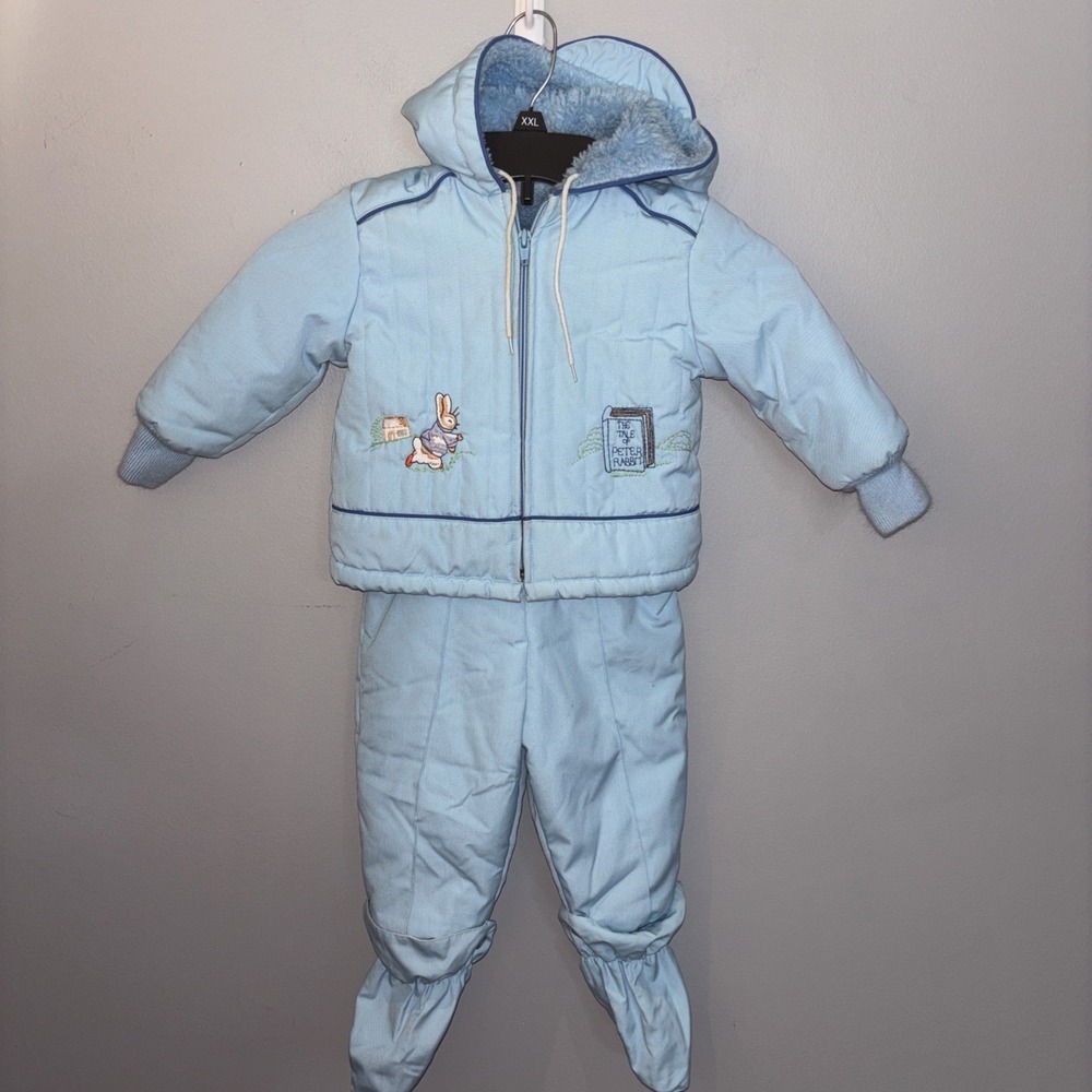 Vintage Blue Quiltex Beatrix Potter Peter Rabbit Snowsuit Jacket 18M0 Unisex‎